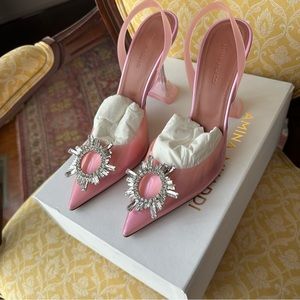 Amina Muaddi Begum Heel Iridescent Pink Rare $1220 Current on Website Size 39